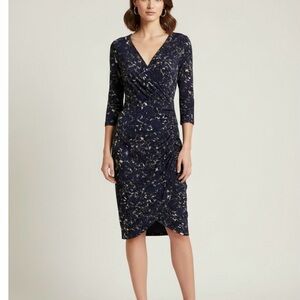 Ralph Lauren‎ Navy Blue Brushstroke Faux Wrap Short Sleeve Dress Size 8